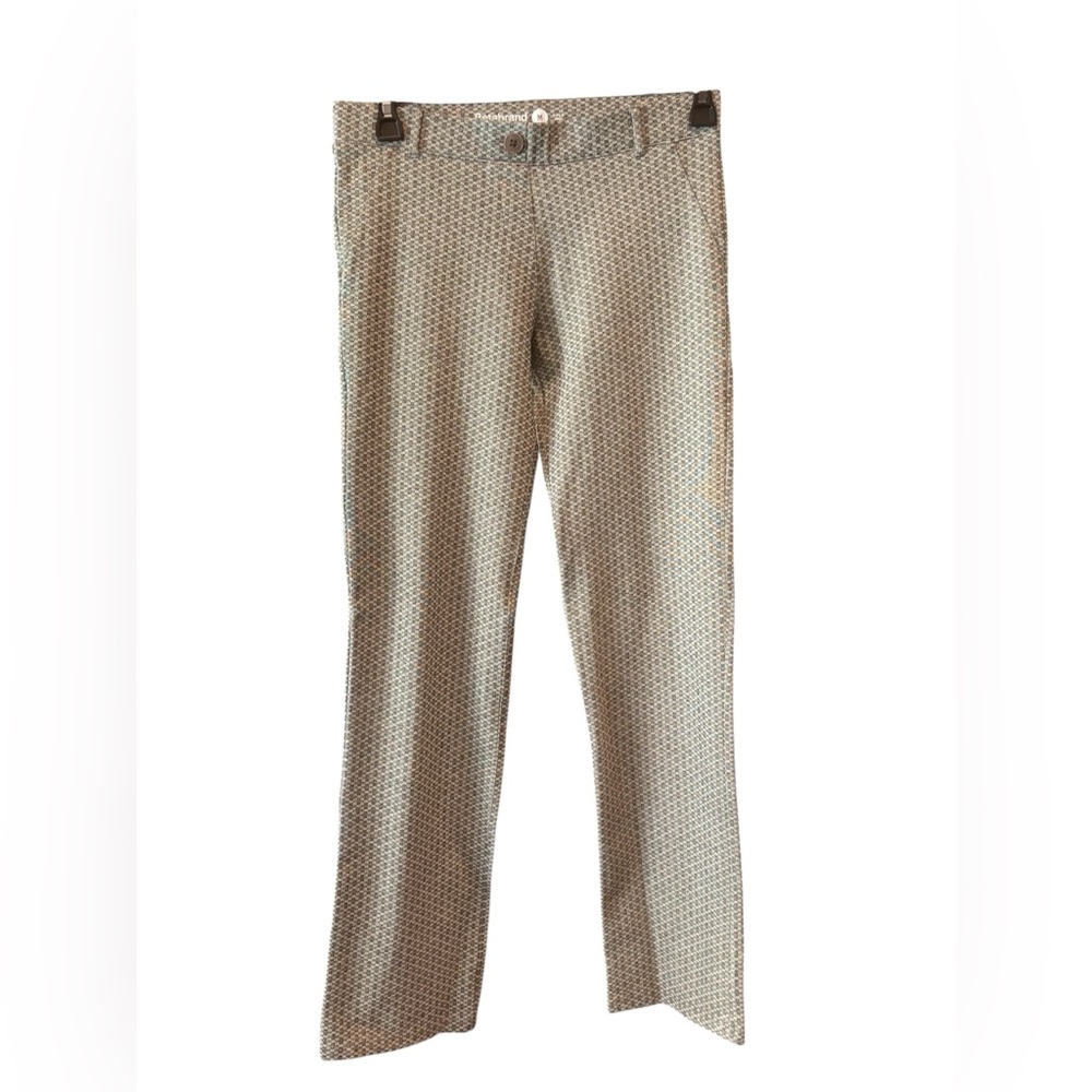 Betabrand Women's Geometric Patterned Straight Leg Jeans - Brown and Cream